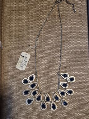 Park Lane Silver-Tone Necklace with Navy Teardrops